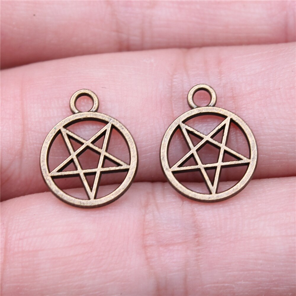 Pendentifs en forme d'étoile pentagramme, 20 pièces, pendentifs de couleur Bronze et argent, fabrication de bijoux anciens, artisanat fait à la main: 13x13mm-Bronze