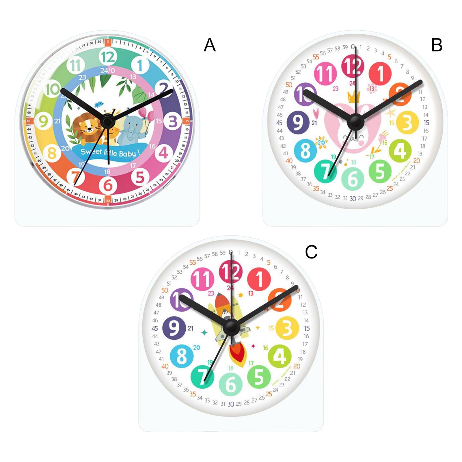 Cartoon Analog Alarm Clock Night Light ,Battery Operated Mute Table Clocks Telling Time Teaching Clock for Living Room Home Kids