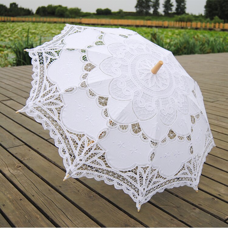 Photography Wedding Umbrellas Lace White Ivory Red Blue Handmade Cotton Embroidered Parisole Umbrellas Victorian Sun For Bride: white