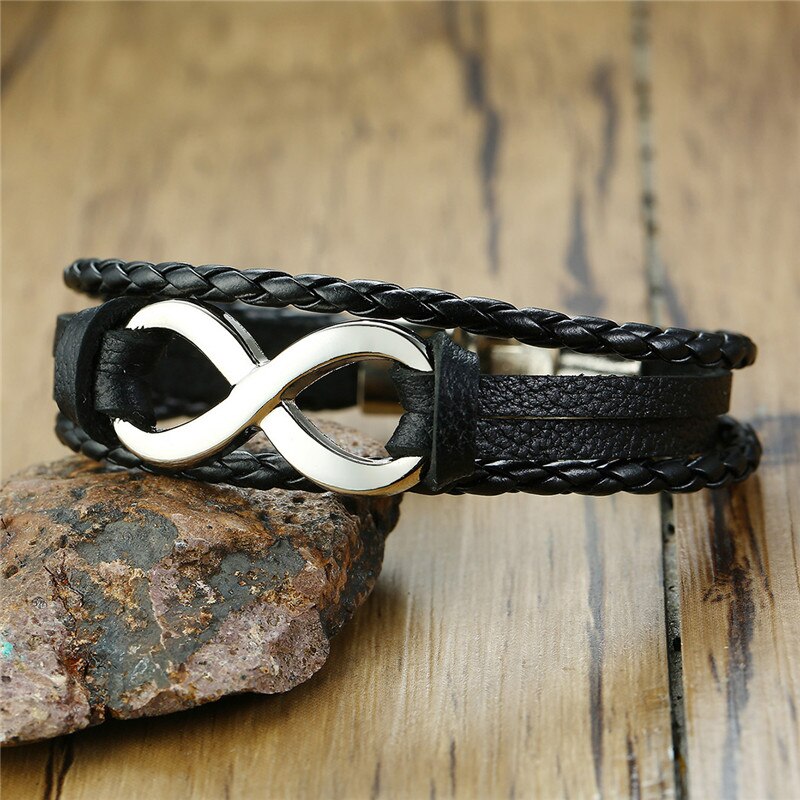Modyle Mens Vrouwen Gevlochten Lederen Armband Liefde Infinity Charm Manchet Bangle Voor Mannen