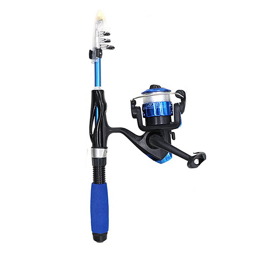 Mini Telescopic Fishing Pole with Reel Bait Box Portable Fishing Rod Kit for Children: Blue
