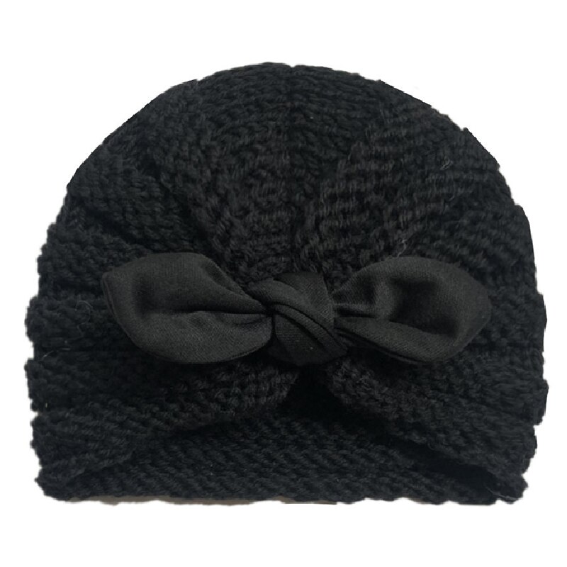 Gorro turbante con Orejas de conejo para niña bebé, turbante, gorro tejido de lana lisa, diadema, sombrero para niño, diadema, gorro para niño, gorro, gorro para chico, niños: Black