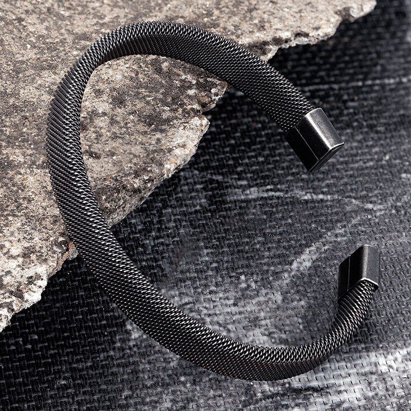 Homens vintage preto bangle cubana cubana pulseiras de punho de aço inoxidável pulseira de mão moda jóias amigos presentes acessórios por atacado