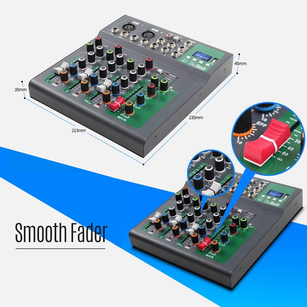 4-Channel Portable Mixing Console Digital Audio Mixer Supports BT Connection Reverb with USB Audio Interface Studio Recording