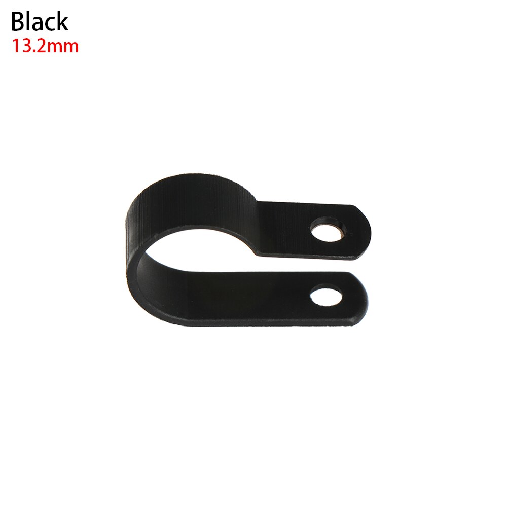 100 stk/parti plastik p-clips sorte slangefastgørelser kabel holdbare r-type nylon kabel klemme montering fix hardware elektriske fittings: 13.2mm sorte