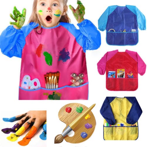 Kids Lange Mouw Waterdicht Kiel Schort Craft Schilderen Koken T-shirt Meerdere Zakken Baby Draagt Eten Kleding