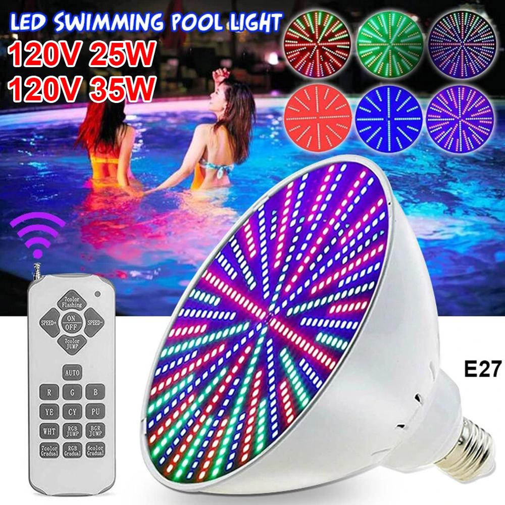 Garden Swimming Pool Light Bulb with Remote Control 1000LM 120V IP68 Waterproof Color Changing Light Bulb Underwater Night Lamp