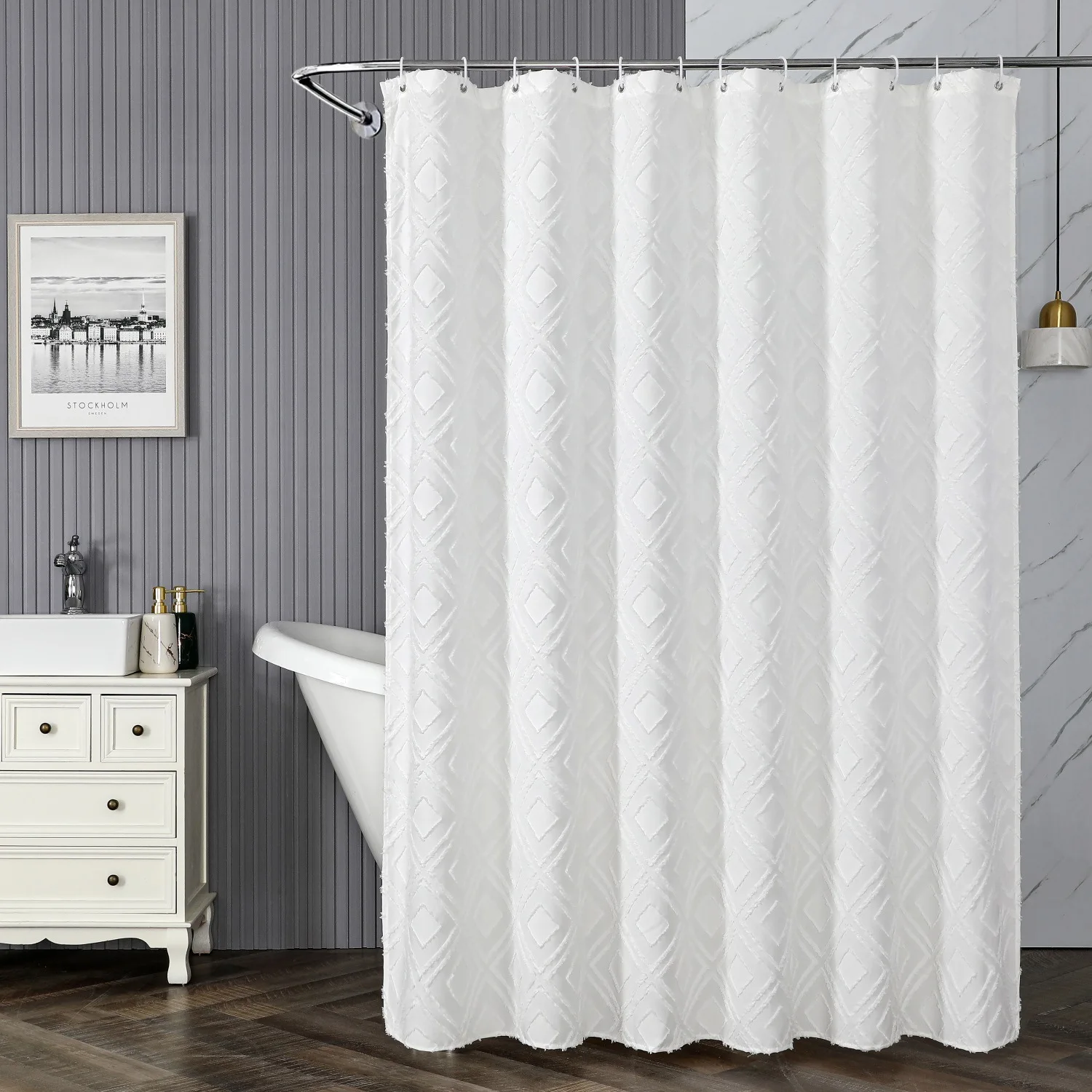 Waterproof Simple Black White Raindrop Shower Curtain Modern Farmhouse Shower Curtains for Bathroom Decor