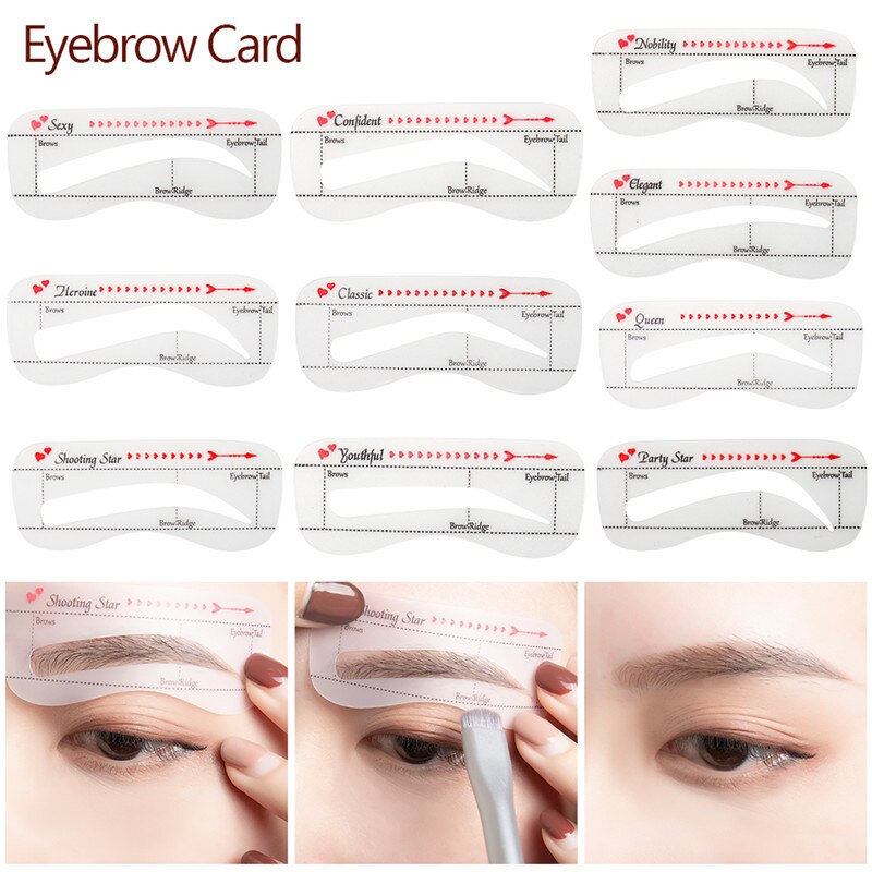 10Pcs/set Template Eyebrow Makeup Magic Eye Brow Class Drawing Guide Eyebrow Stencil Card Template Helper