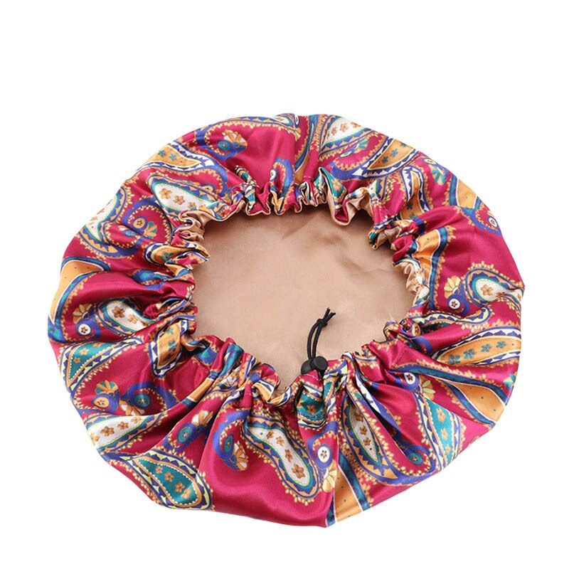 36cm Double-sided Hair Caps Reversible Satin Bonnet Hat Ajustable Silky Night Sleep Cover Cap Hair Hat Hair Styling Accessories: Wine Red