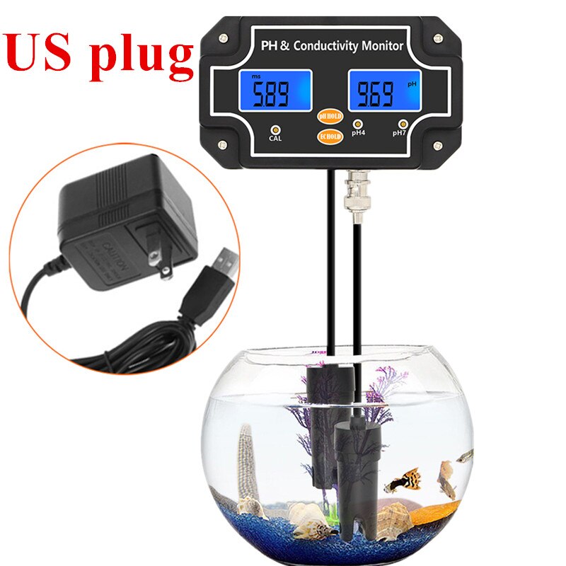 PH-2681 Ph/Ec Geleidbaarheid Monitor Ph Meter Water Quality Tester Multi Paramter Continue Monitoring Voor Aquarium Aquarium 40%: US plug