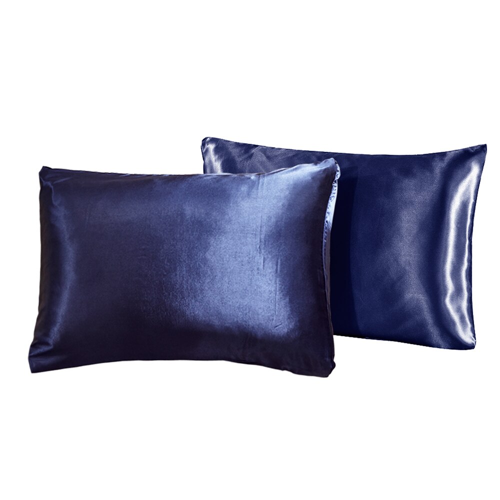 1Pc Koningin Satijn Zijde Kussensloop Kussen Case Cover Thuis Beddengoed Smoothy Kussen Rechthoek Beddengoed Kussen: Deep Blue
