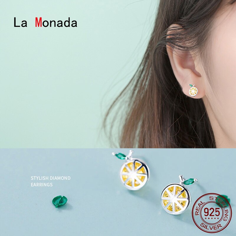 La Monada-pendientes de tuerca de limón para mujer, de plata 925, joyería aros para mujer, aretes de tuerca de Plata de Ley 925