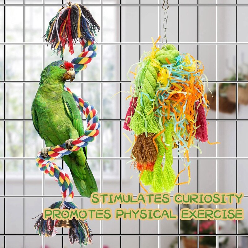 Paquete de 5 juguetes para masticar aves, triturador de forrajeo de loros, juguetes de forrajeo colgantes, perca, juguetes de loro para Bungee, juguete de pájaro