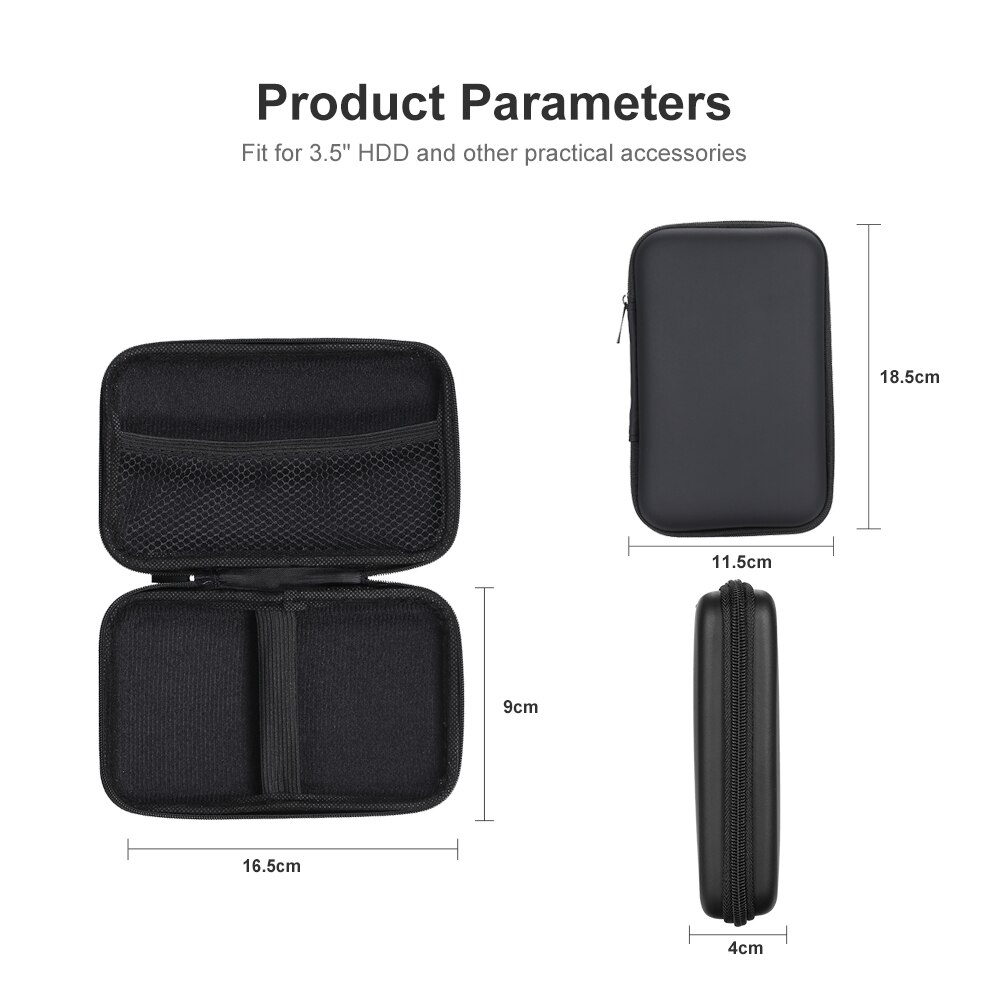 3.5 inch EVA Shockproof Hard Drive Carrying Case Pouch Bag 3.5" External HDD Power Bank Cable Hand Carry Travel Case Protect Bag