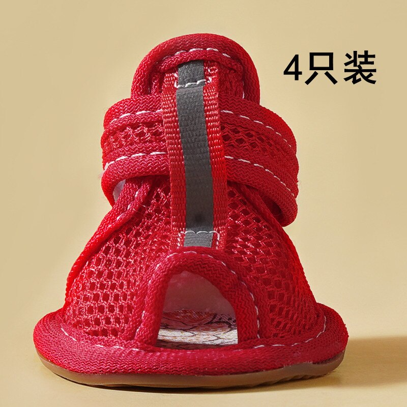 Chaussures d'été antidérapantes roses pour chiens, sandales respirantes pour petits chiens, chaussettes pour animaux de compagnie, bottes pour chiots et chats, 4 pièces/ensemble: 01 / XL