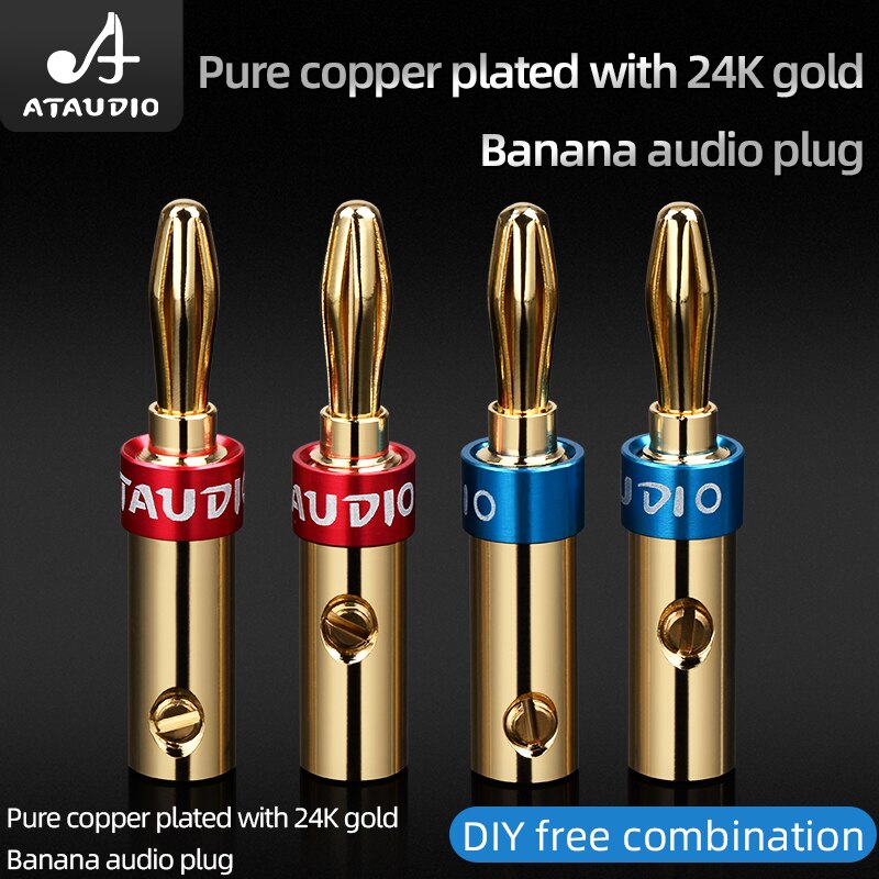 Ataudio 8Pcs Banana Connector 4Mm Speaker Banaanstekkers 24K Koper Verguld 4Mm Banaan Jack Wedstrijd met 4Mm Binding Post