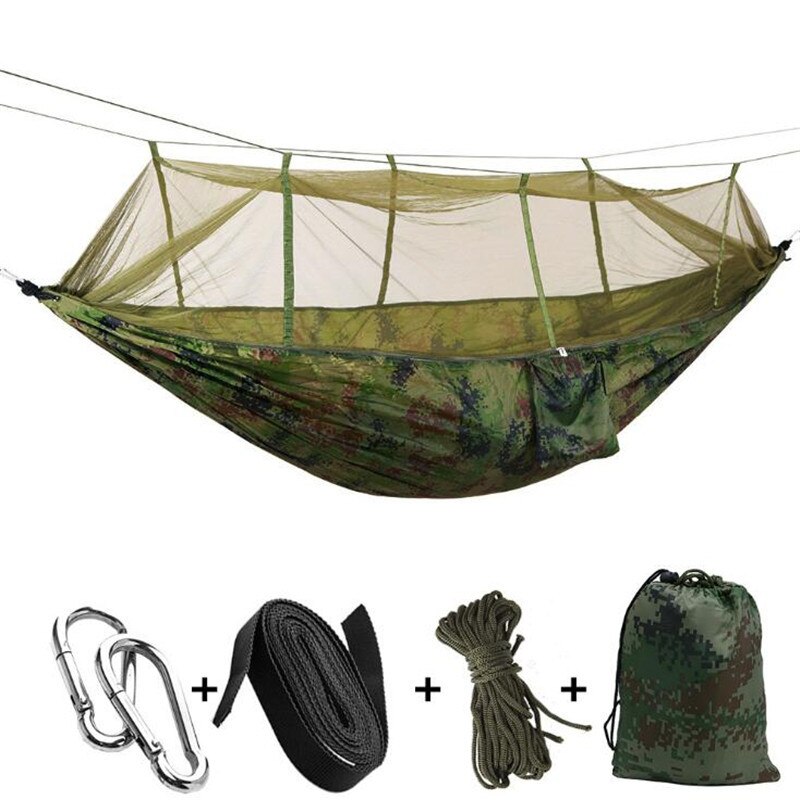 Upgrade Hammock With Mosquito Net Double Person Nylon Camping Hammocks With Net Tree Straps Carabiners Outdoor Camping Backyard: Camouflage
