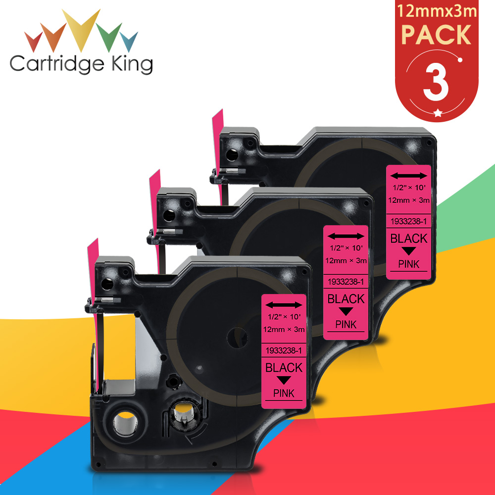 6PK 12Mm Zwart Op Wit Glitter Label Tape Vervangen Dymo D1 45021 45013 2056121 2056091 2056094 2056098 Voor Dymo labelmanager 160: Fluorescent Pink