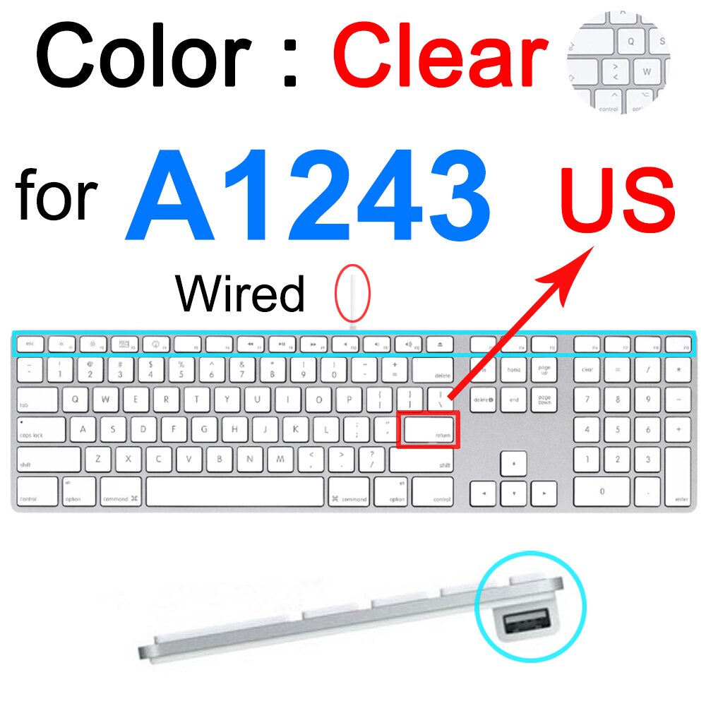 Keyboard Cover Voor Imac Draadloze Bluetooth Magic Voor Apple A1644 A1314 A1843 A1243 G6 Numeriek Toetsenbord Clear Eu Ons Protector huid: Clear for A1243 US