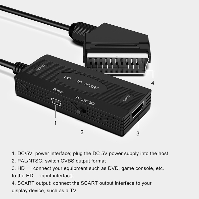 With HDMI to Scart HD Video Converter Cable HDMI-Compatible Input Scart Output 1080P Display Extend Adapter with PAL NTSC Switch