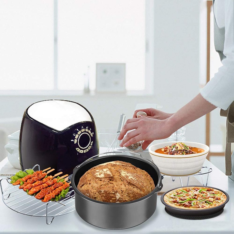 Air Fryer Accessories 8 inch 12pc/set Deep Fryer Baking Basket Pizza Plate Grill Pot Kitchen Tool Fit for Airfryer 4.8QT-7.2QT