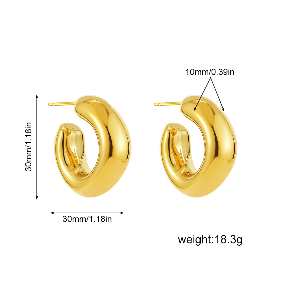 Nuevos pendientes de aro Retro de acero inoxidable con forma de C grueso, chapado en oro brillante, círculo PVD, tubo redondo, aros Huggie, joyería para oreja apilada: Bronce antiguo plateado