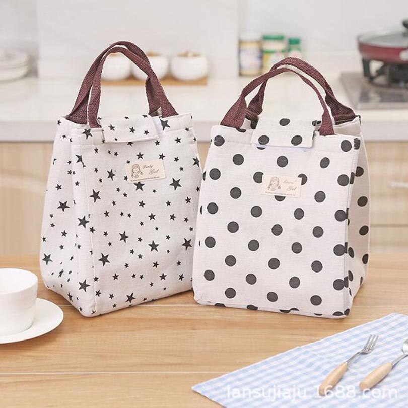 Waterproof Leisure Bag Cooler Lunch Bags Black Dot Pattern Hook Loop Opener Tote kids Warm Keeper Insulation Picnic Lunch Box