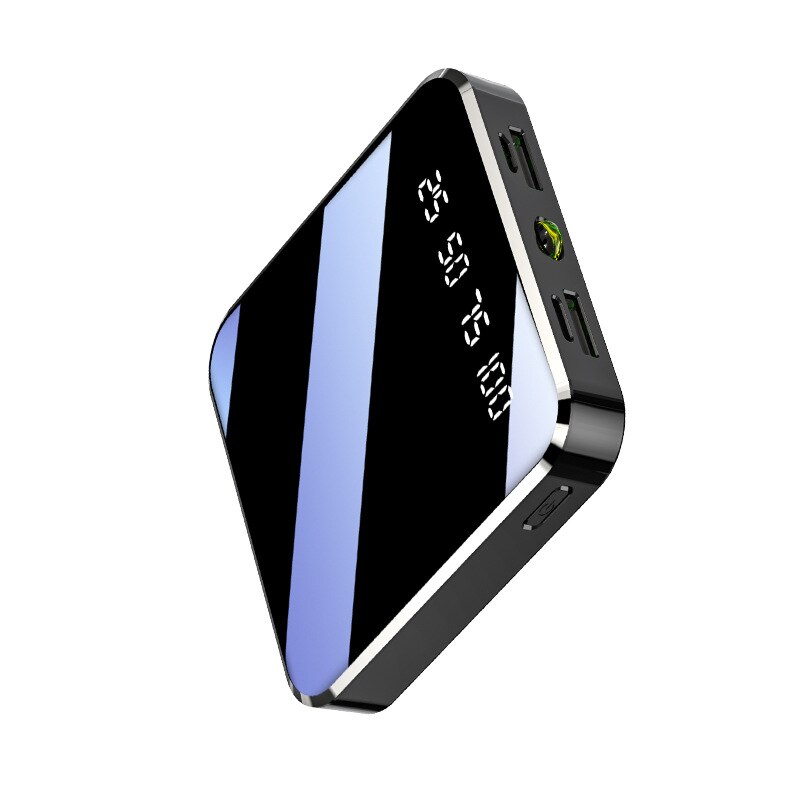 20000mAh Portable Mini Power Bank Mirror Screen Digital Disply Poverbank External Battery Pack Powerbank For Smart Mobile Phone: black