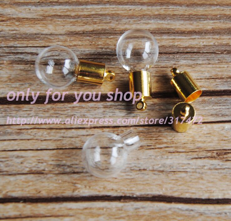 XCDIY 5set/lot 5mm inner diameter glass Vial Pendant gold metal cap DIY miniature glass vial pendant wish bottle: Antique Copper Plated