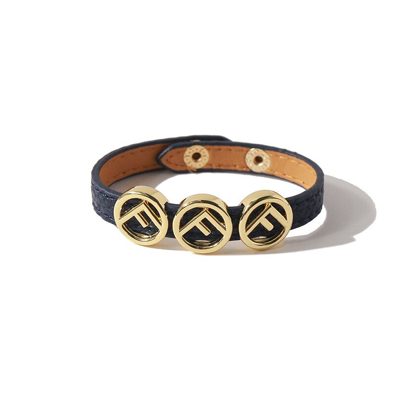 Alta qualidade estilo punk couro do plutônio 316l aço banhado a ouro f carta encantos pulseira & bangle para mulheres marca jóias atacado: Blue