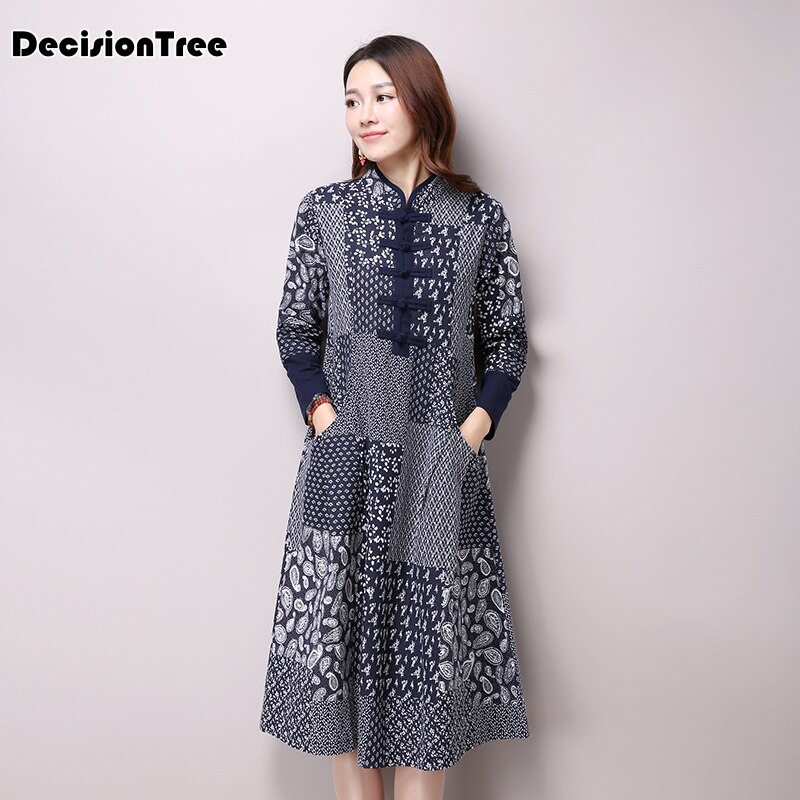 vestido chino tradicional qipao mujeres cheongsam estilo chino flor femenina estampado vestido oriental Chino de manga larga