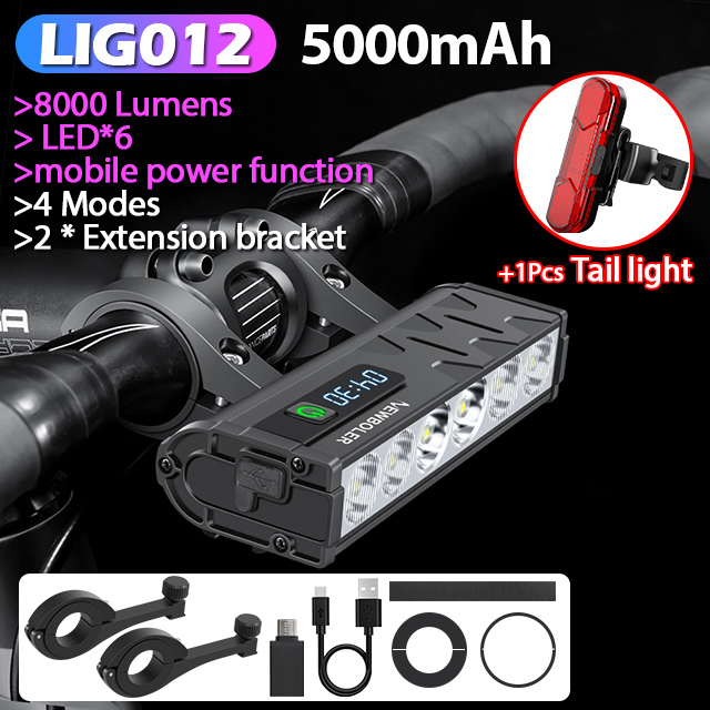 NEWBOLER Fahrrad Licht Vorne 10000 Lumen Fahrrad Licht 10000 mAh Wasserdichte Taschenlampe USB Ladung MTB Rennrad Lampe Zubehör: Burgunderrot