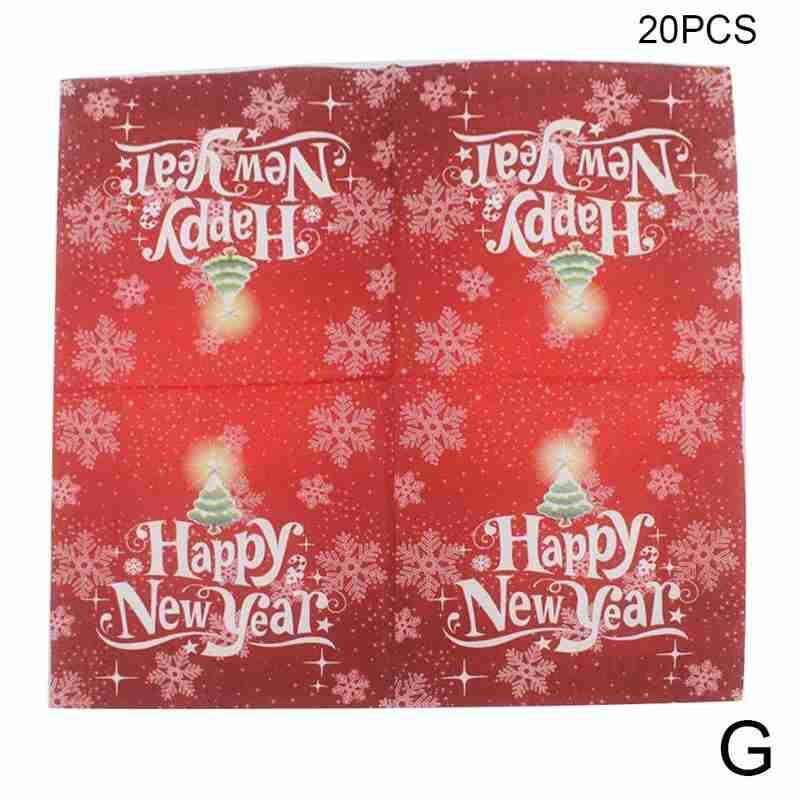 20 pièces/lot serviettes de Table de noël tapis en tissu imprimé Santa Tree bois pâte papier joyeux noël décor cuisine noël Table serviettes: G