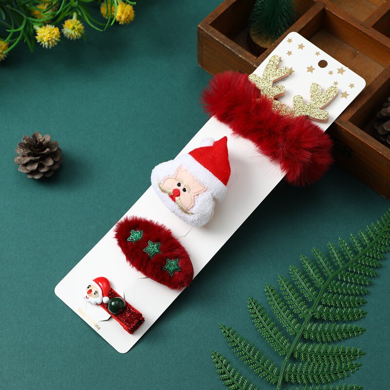 4Pcs Christmas Hairpin Brooch Set Cartoon Lovely Barrettes Accessories for Kids Girls Child Cute Hair Pin Xmas: Santa Claus