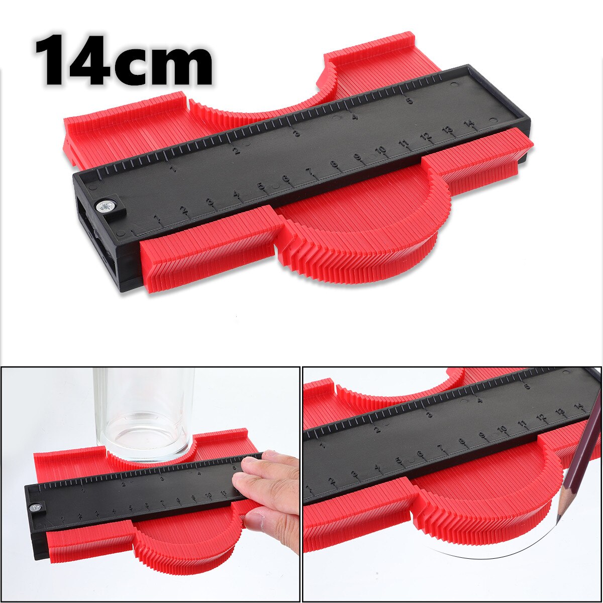 14cm Contour Duplication Gauge Carpenter Tool Measuring Radiant Ruler Contour Meter Marking Tile Cuts Tiling Laminate Tools: 14cm red