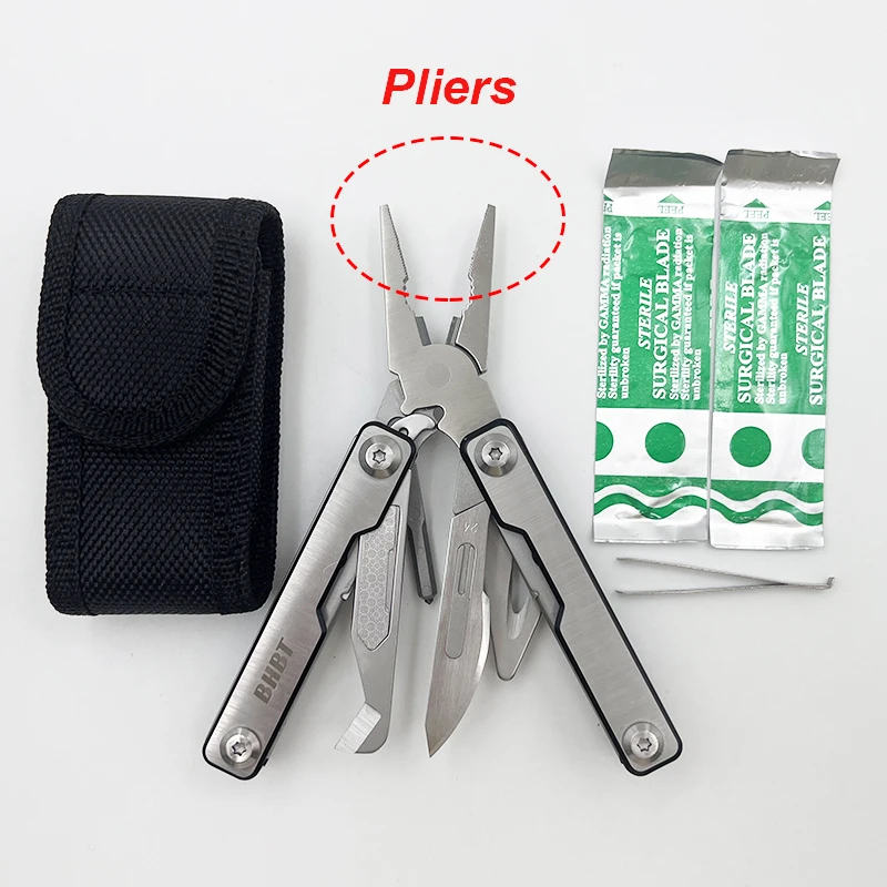 BHBT EDC Mini Multitool Pliers 8 in 1 Scissors with Replaceable Blades Multi Tool for Outdoor Survival Pocket Tools: GOLD
