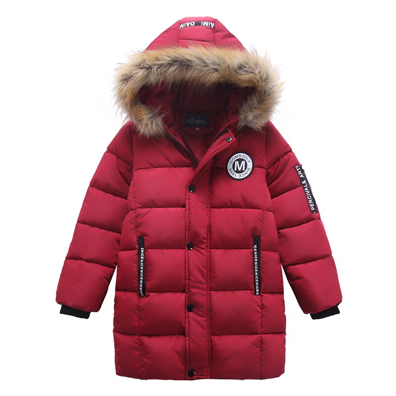Mannelijk kind gewatteerd jasje met een kap kind winter katoen gewatteerde jas kind medium-lange verdikking down: Rood / 16