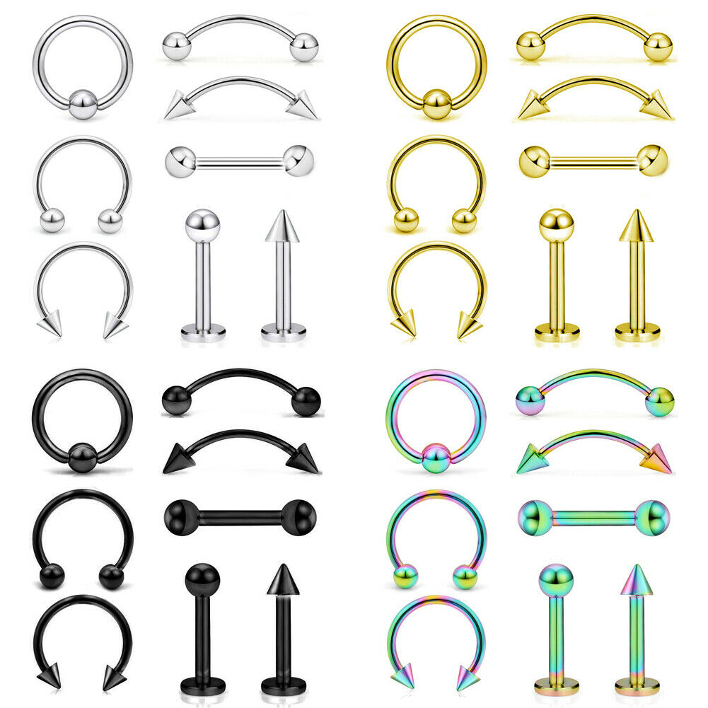 8 stück/einstellen ohrpiercings aus stahl, Wendel-piercings, augenbrauenpiercings, lippenpiercings, labret-ringe, tragus-piercings, Hantel-piercings, körperschmuck