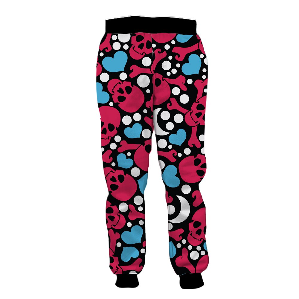 Blauw Hart Wit Moon Stip Red Skull Print Mode 3D Joggingbroek