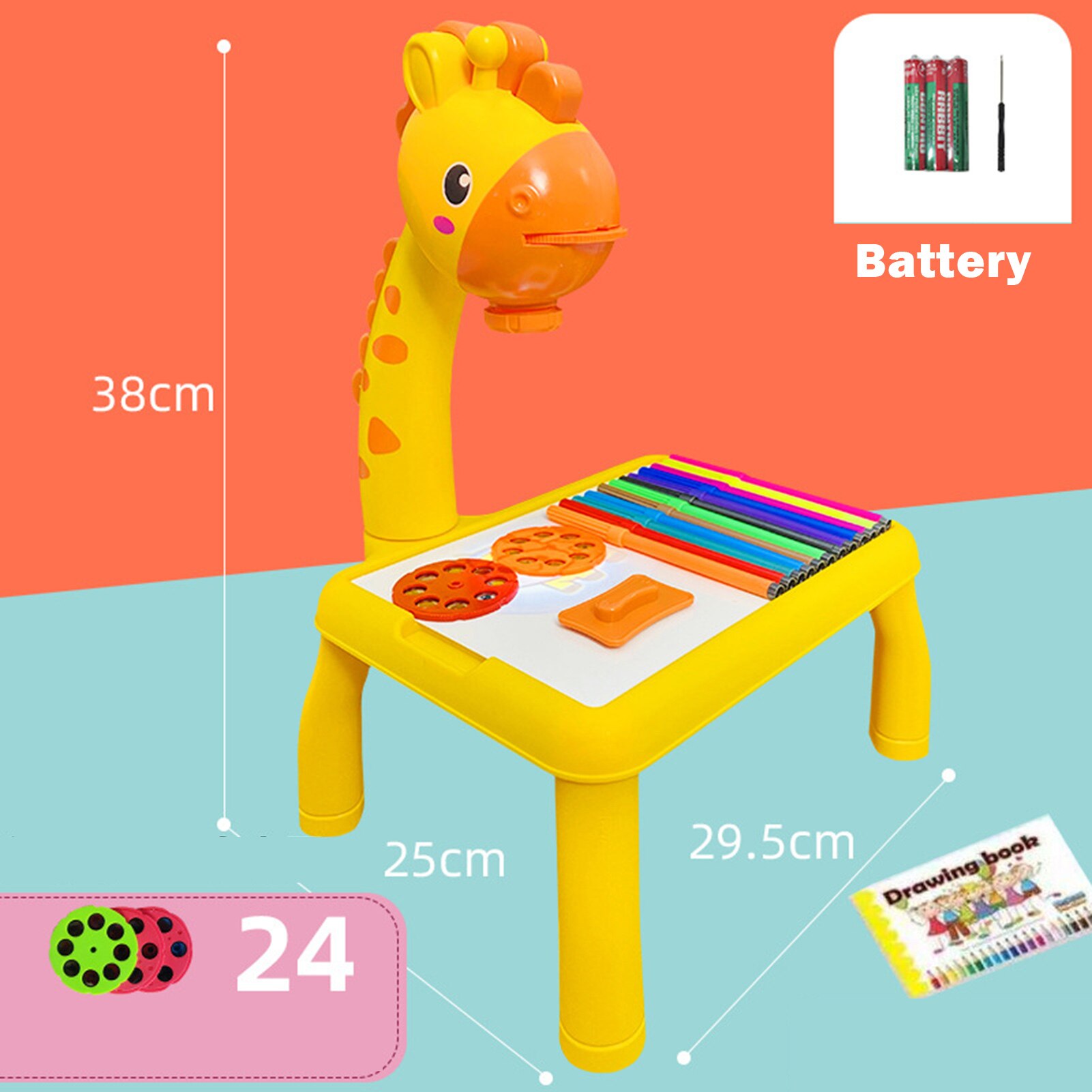 Bureau de dessin pour enfants avec projecteur, jouets éducatifs avec fonction de chant, Table de peinture de Projection détachable pour enfants: 24 battery models