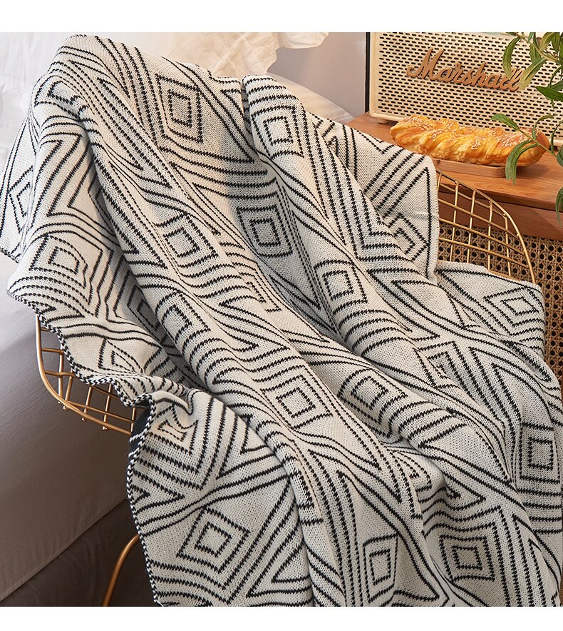 Scandinavische stijl dekens en plaids zwart-wit breien vrijetijdskleding kleine wollen deken quilt dunne dutje bankdeken eenpersoonsdeken