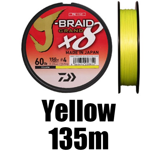 DAIWA-Sedal de pesca trenzado con 8 hebras, hilo original de J-Braid Grand, línea PE monofilamento, 135 m, 150 m, 10-60 lb, , hecho en japón: Yellow / 1.0