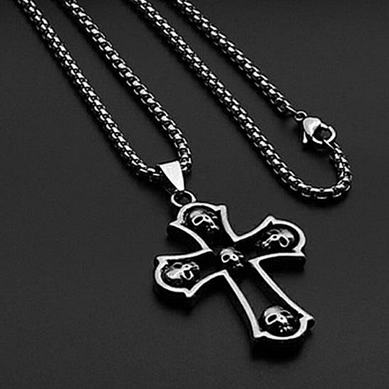 Hnsp Schedel Kruis Ketting Hanger Voor Mannen Goud Zilver Kleur Mannelijke Rvs Ketting Sieraden