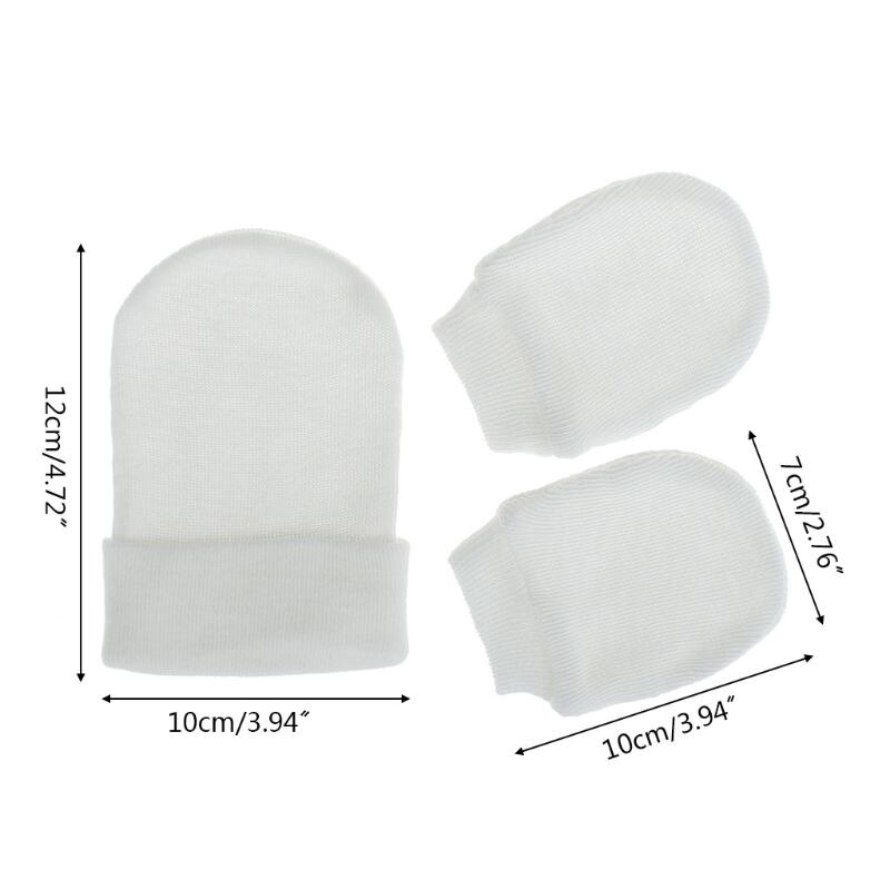 2Pcs Baby Anti Scratching Cotton Gloves Single Layer Hat Set Mittens Cap Kits GXMB