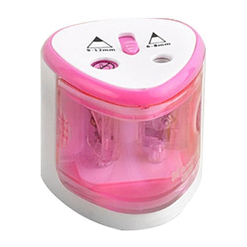 Sacapuntas eléctrico automático con 2 orificios dobles, sacapuntas, cortador para escuela, suministros de papelería de oficina con batería: Pink