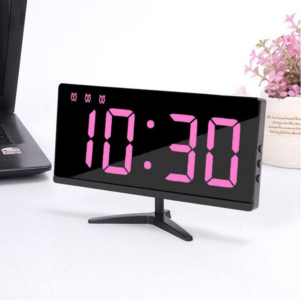 Digital LED Mirror Alarm Clock Dimmable LED Light Sensor Time Bedside Clock 3