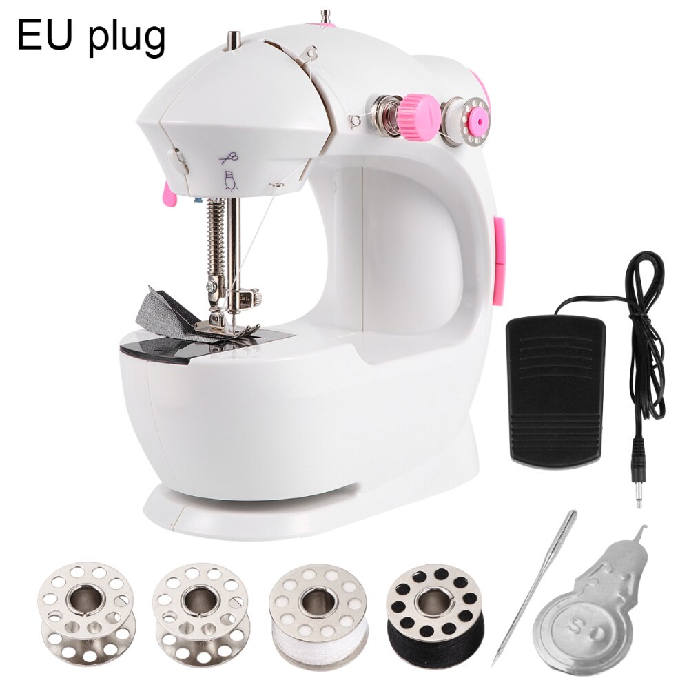 Mini Sewing Machine Electric Multifunctional Small Desktop Sewing Machine for Home (Pink, Original American Wire Gauge)