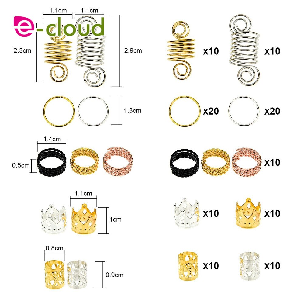 Anillos de Metal para el pelo, cuentas trenzadas para el pelo, accesorios para la decoración del cabello con caja de almacenamiento, 130 piezas