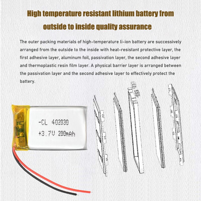 402030 3.7v 200 mah li-ion lipo celler litium li-po polymer oppladbart batteri til bluetooth gps  mp3 mp4 opptaker